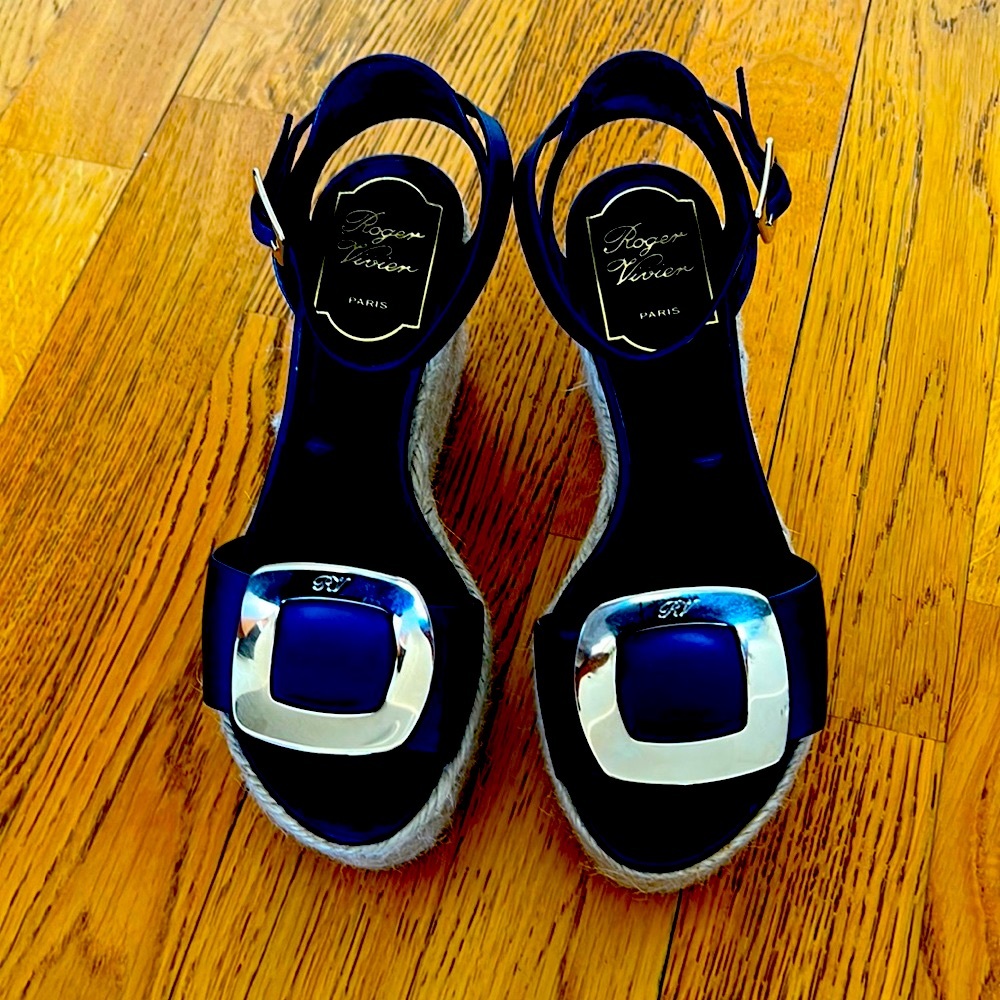 Roger Vivier Navy Platform Espadrille Wedges size 34